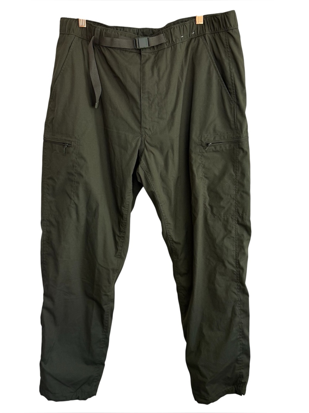 Uniqlo Heattech Mens Green Warm Fleece Lined Belted Elastic Waist Cargo Pants XL